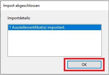 Screenshot mit Hervorhebung des Schrittes: »Import abgeschlossen«