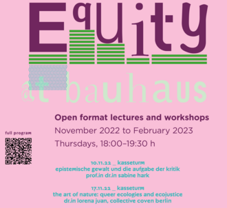 Event poster for the lecture series »Equity at Bauhaus« (Design: Ricarda Löser)