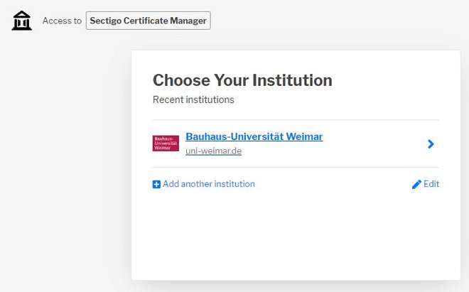 Screenshot mit Hervorhebung des Schrittes: »Bauhaus-Universität Weimar« suchen und auswählen