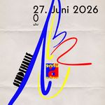 Event poster of the Bauhaus Bühne featuring an abstract blue, yellow and red line graphic, the date “27 June 2026” and logos of Bauhaus-Universität Weimar, Sendehalle Weimar and Studierendenwerk Thüringen.