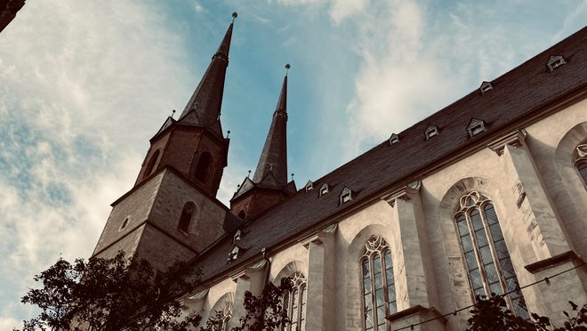 Überwachte Türme der Marktkirche Halle