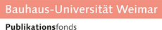 Das Schriftlogo besteht aus zwei Zeilen. Oben stehen die Worte: »Bauhaus-Universität Weimar« (in weißer Schrift auf lachsfarbenem Hintergrund); unten steht: »Publikationsfonds« (schwarze Schrift auf weißem Untergrund).
