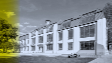 Ansicht des Hauptgebäudes der Bauhaus-Universität Weimar. Detail aus der Präsenatation der Universität. Design: Cissy Hecht