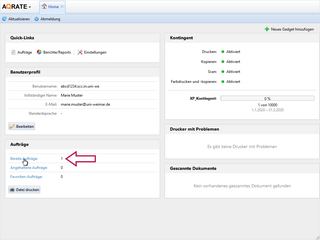 Home view with  »Orders« and »Prepared files« area