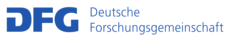 The type logo shows in blue letters on a white background the acronym »DFG« (left) as well as the words »Deutsche Forschungsgemeinschaft« (right).