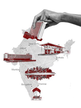 National Science Center, Maulana Azad Memorial, Times building, Balkrishna Harivallabhdas House, Ahmedabad Textile Industry, Graphic © Jorik Flohr