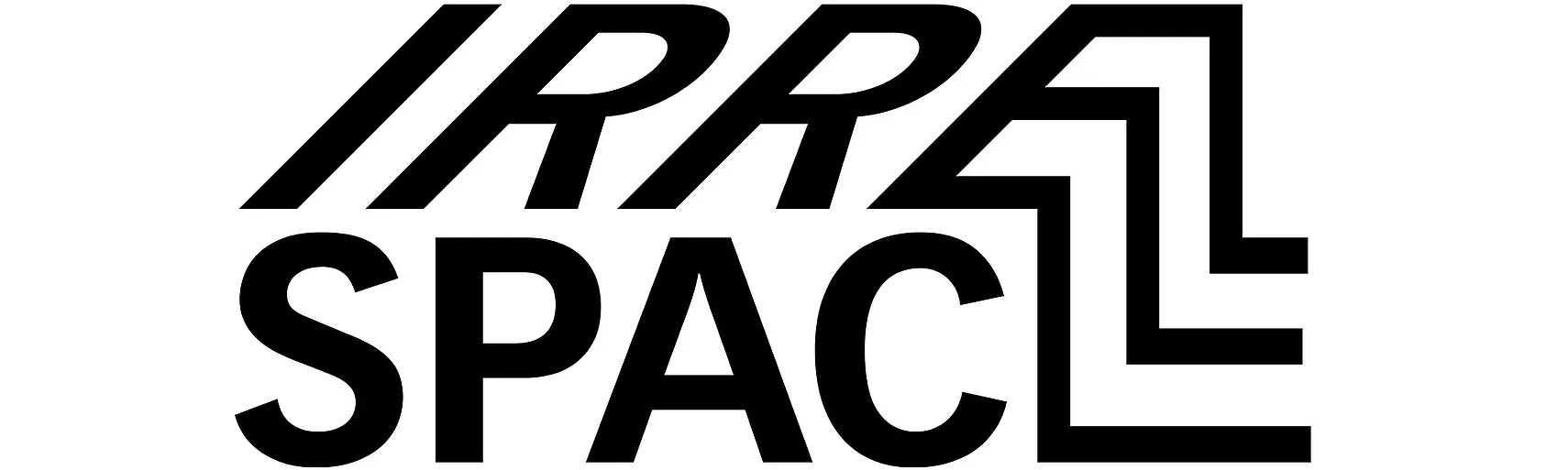 Schwarz-weißes Logo mit dem Schriftzug »IRRE SPACE« in markanter geometrischer Typografie.