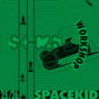 Grünes Plakat mit dichten Linienmustern und stilisierten Rennwagen. Zentral stehen die Schriftzüge »SKHC 26« und »WORKSHOP«. Unten: »SPACEKID HEADCUP PRODUKTDESIGNINNENHOF«. Links sind Datum und Uhrzeit angegeben: 25./26.04., 10–18 Uhr. Gebogener Text oben: »Bringt so viel ihr tragen könnt an Baumaterial mit«.