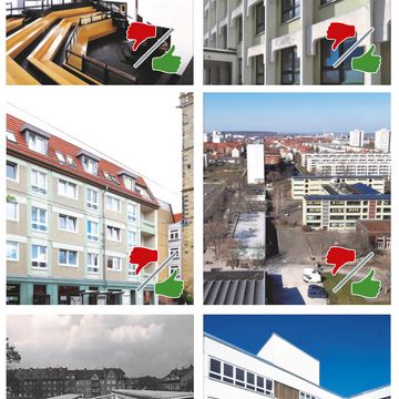 Zehn Beispiele der Architektur der Spätmoderne in Erfurt stehen zur Debatte (Grafik: Landeshauptstadt Erfurt, Stadtarchiv) 