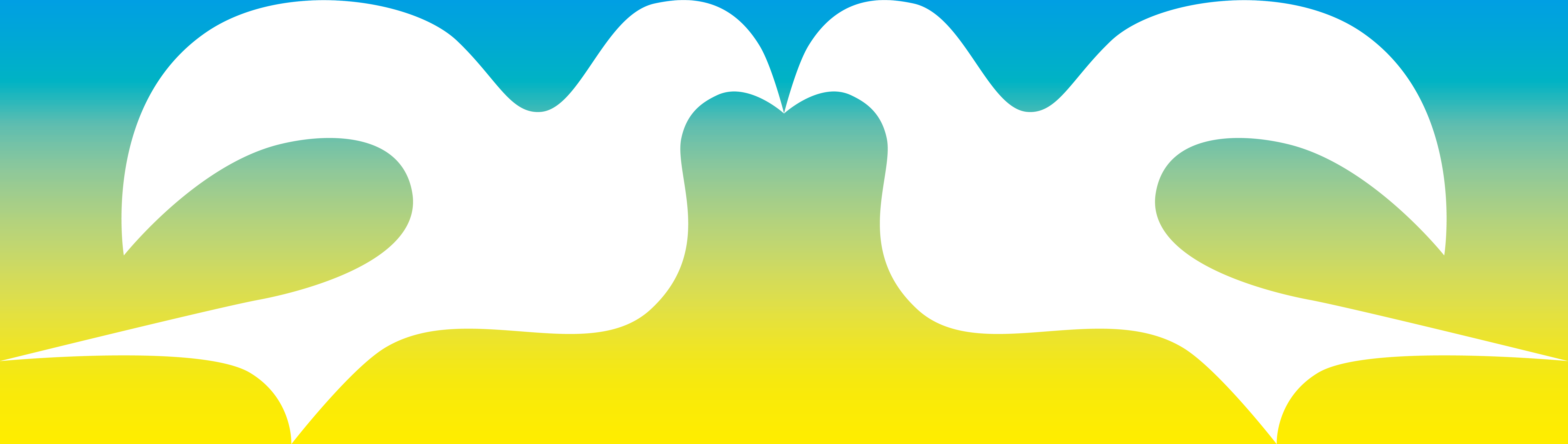 Graphic with two stylised white doves on a blue and yellow background