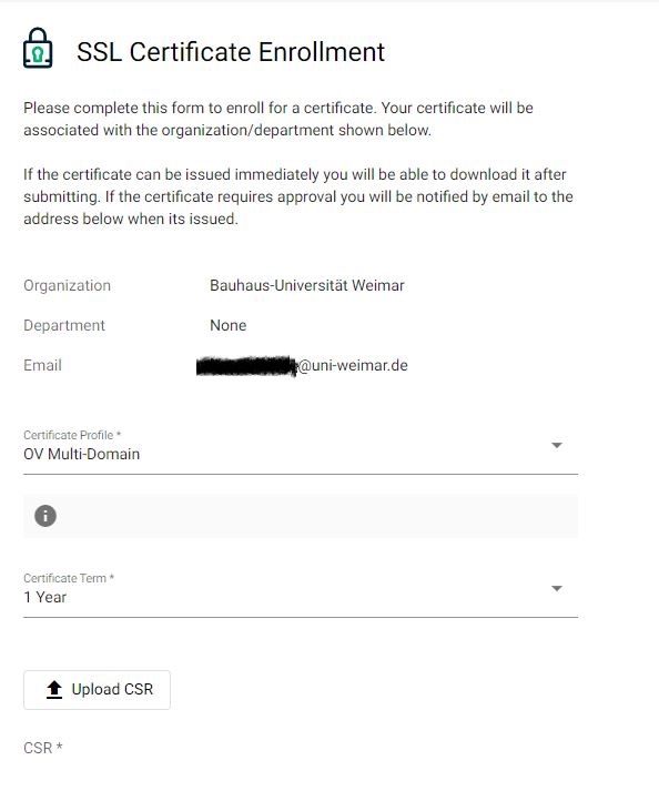 Screenshot mit Hervorhebung des Schrittes: Zertifikatantrag (CSR) hochladen