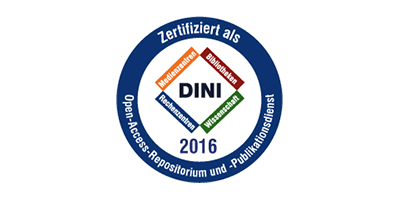 Logo des DINI-Zertifikat 2016 »Open-Access-Repositorien und -Publikationsdienste«