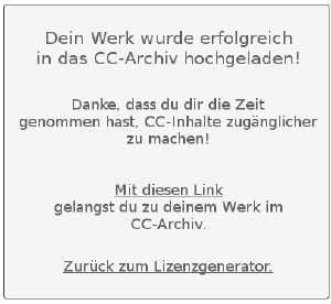 After clicking the "upload"-button this window will pop up, saying that the work was uploaded successfully and providing a link to the work in the archive as well as a link back to the generator.