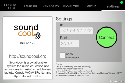 Soundcool is an innovative system for music education and collaborative creation using smartphones, tablets, Kinect, Open Sound Control (OSC) and MAX / MSP / Jitter created at the Polytechnic University of Valencia