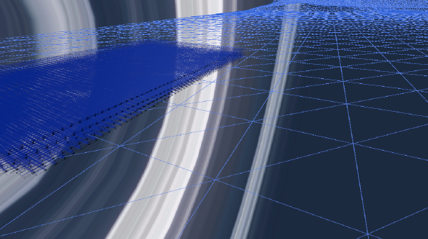 tutorial territory, blue colours, different sky variants and colours and ultimately wireframes