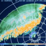 Sturmfront auf einem Doppler-Radar-Schirm.