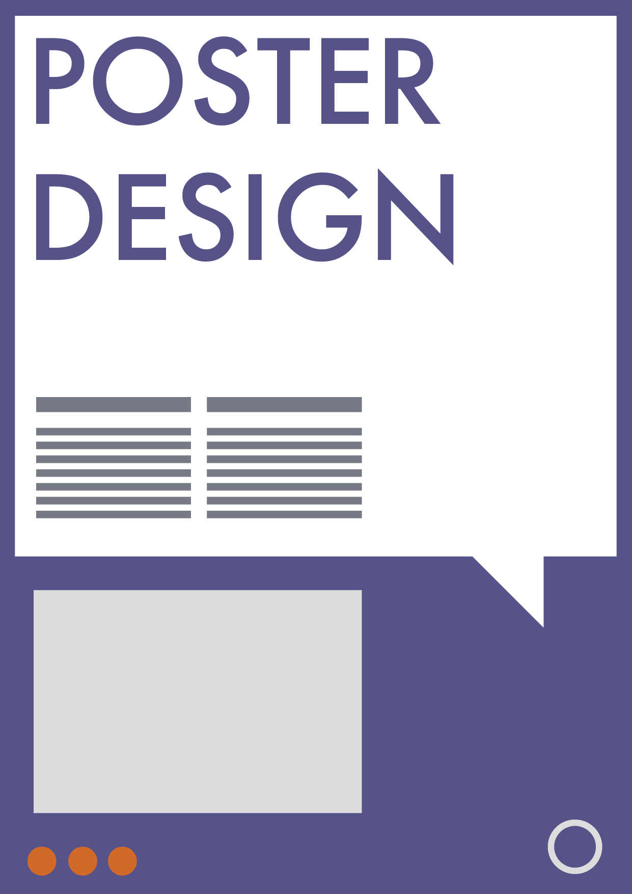 Poster design Beispiel, Din Format mit verschiedenen abstrakten Elementen, grau, lila, orange