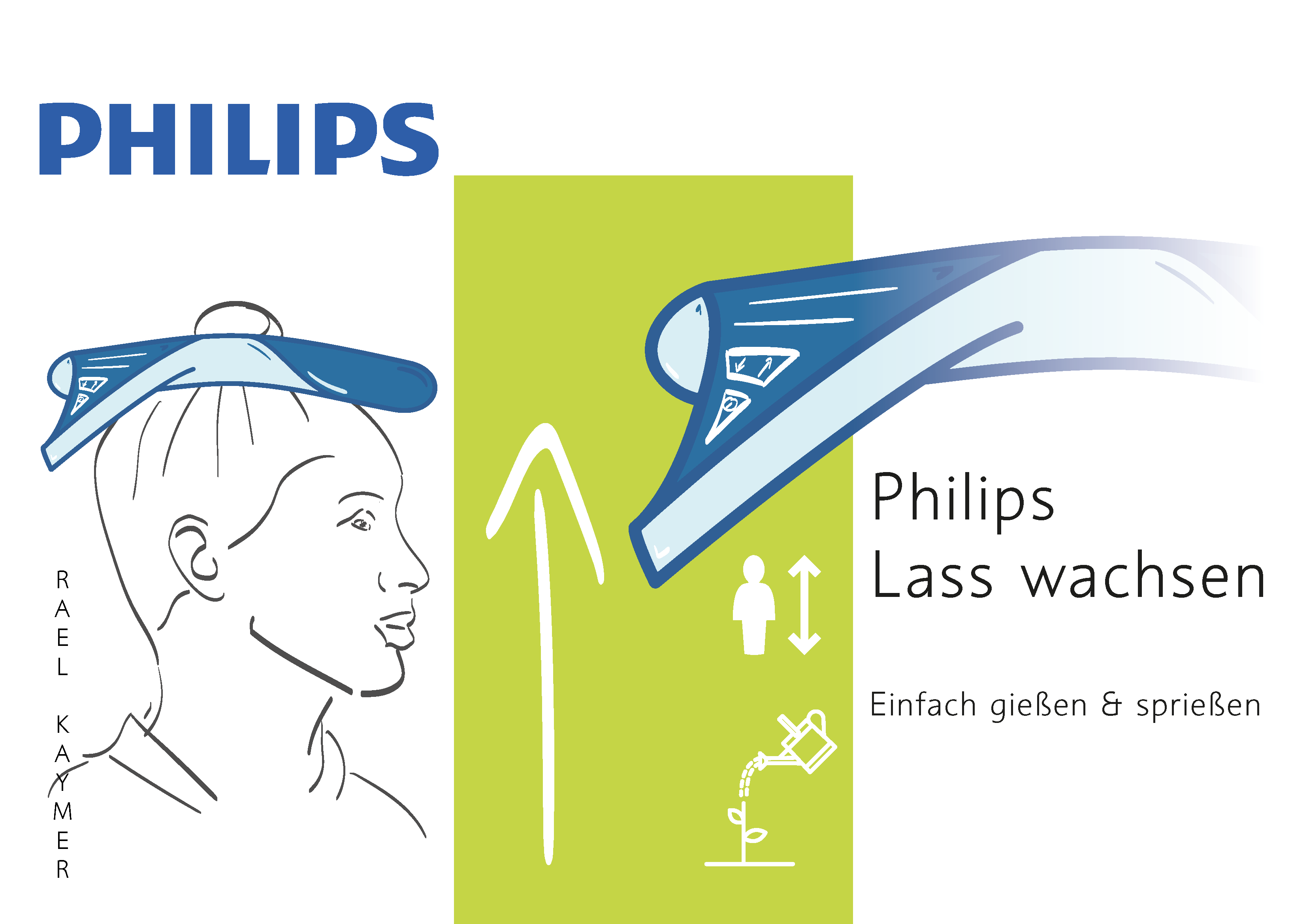 Werbeplakat mit Grafiken / Illustrationen und Beschreibungstext für ein fiktional funktionales Produkt