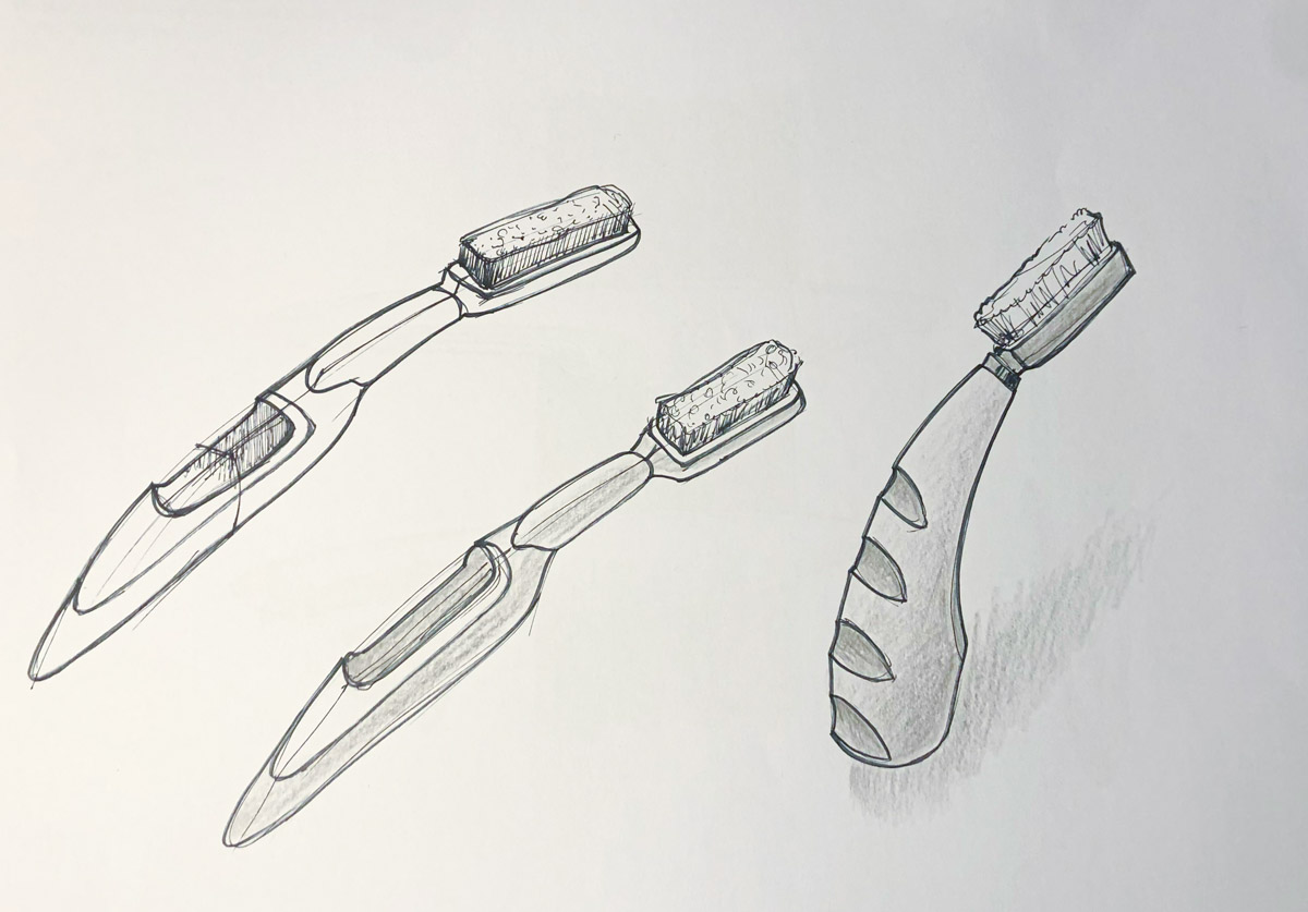Zeichnung Zahnbürste mit ergonomischem Griff, Bleistift