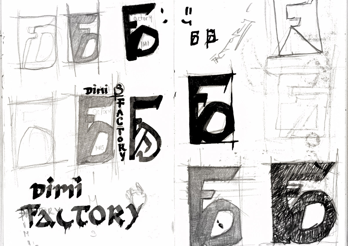 Logo Entwürfe "Dimi Factory" bestehend aus Buchstaben F und D
