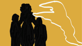 ausschnitt aus animationsfilm: familie wird von weißer abstrakter form berührt SPECTRA Bauhaus Universität Weimar