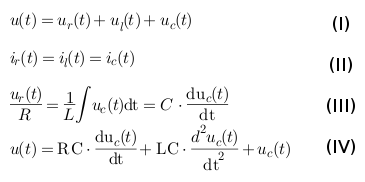 u(t) = RC * (d uc(t))/(d u) + LC * (d^2 uc(t))/(d t^2) + uc(t)